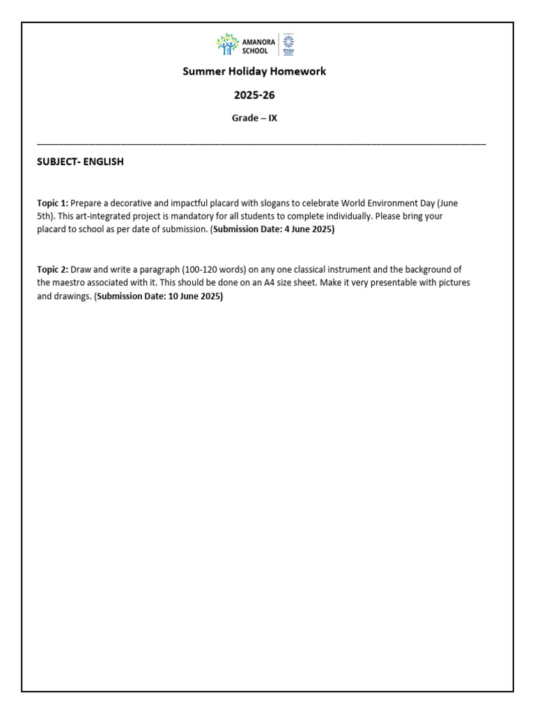 Grade-9-Holiday Homework-2025-26-1 | PDF | Business Process Outsourcing ...