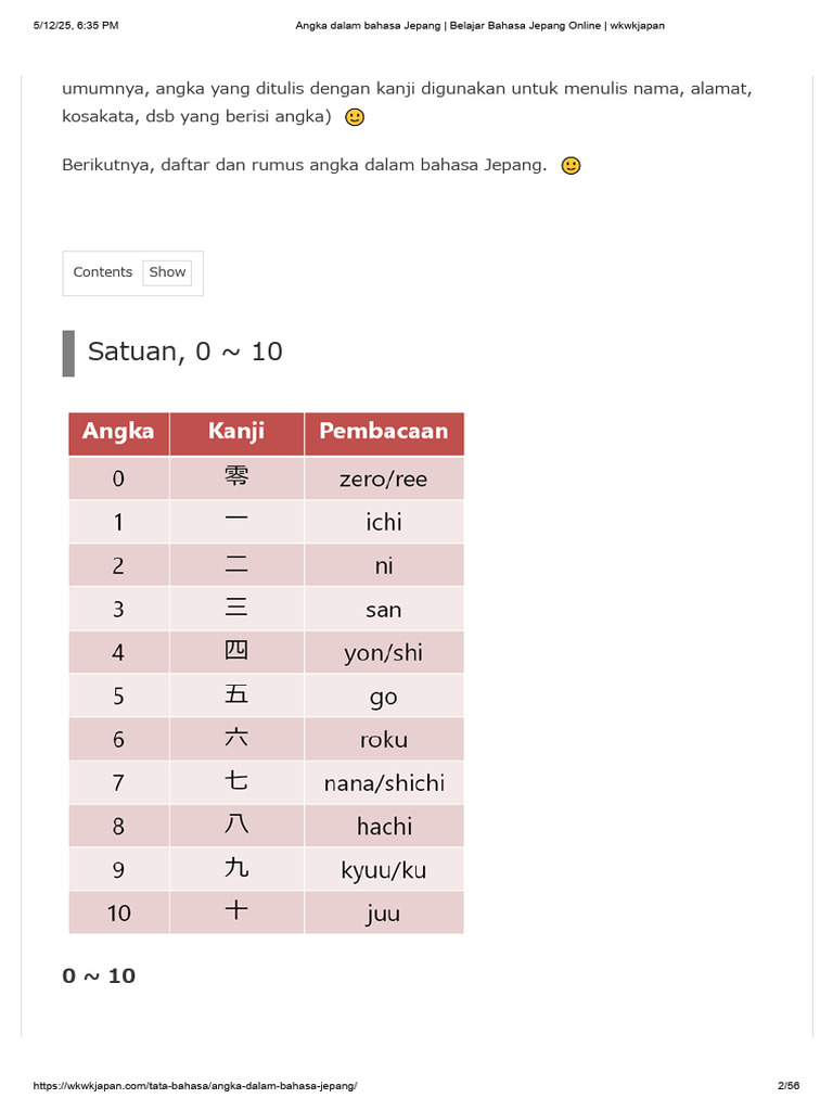 Angka dalam Bahasa Jepang: Panduan Lengkap | PDF