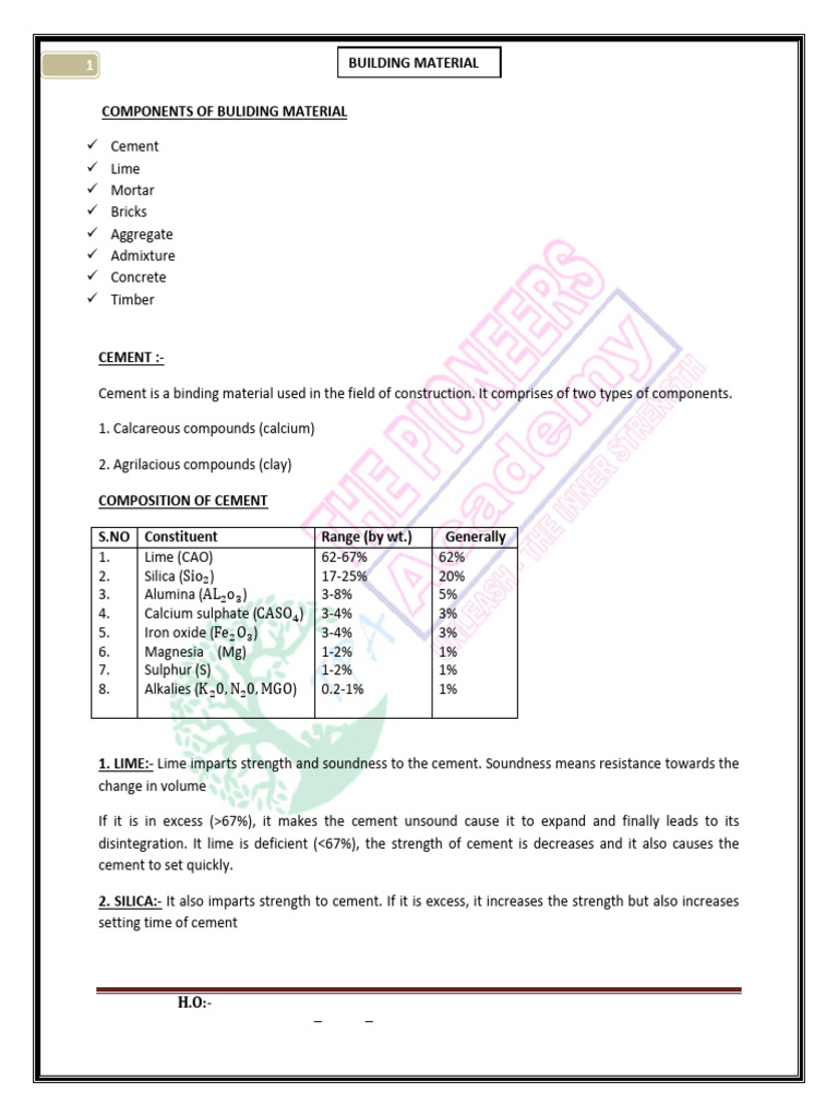 Building Materials: Cement Composition Guide | PDF | Lime (Material ...