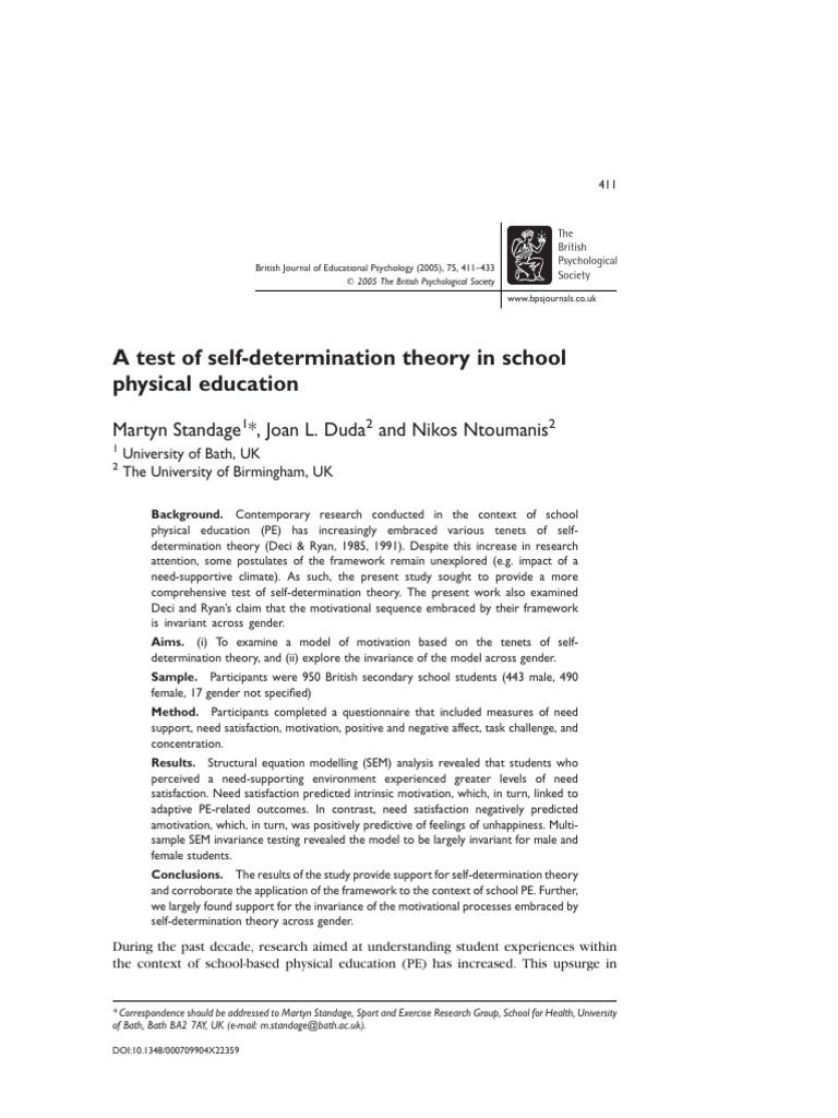 A Test of Self Determination Theory in S | PDF | Motivation | Motivational