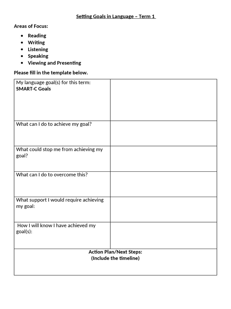Term 1 Language Goal Setting Guide | PDF