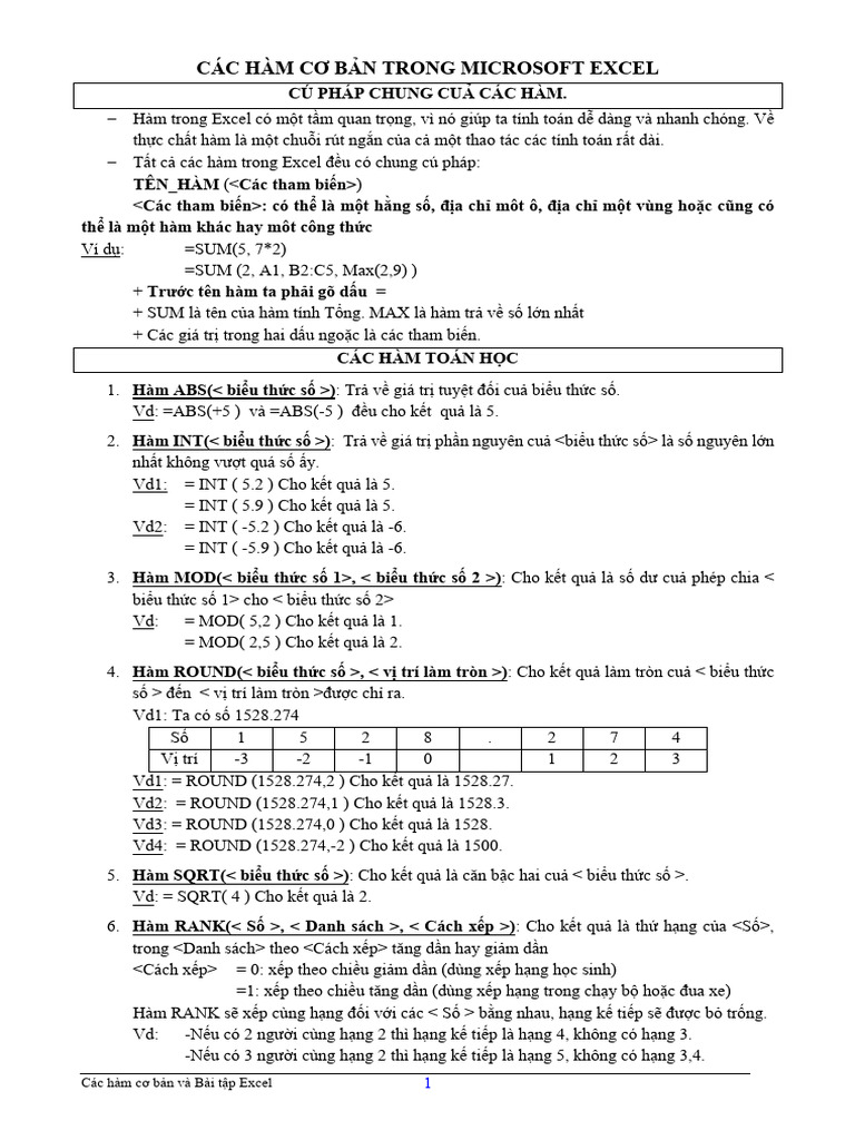 Ly thuyet va Bai tap Excel (1) | PDF