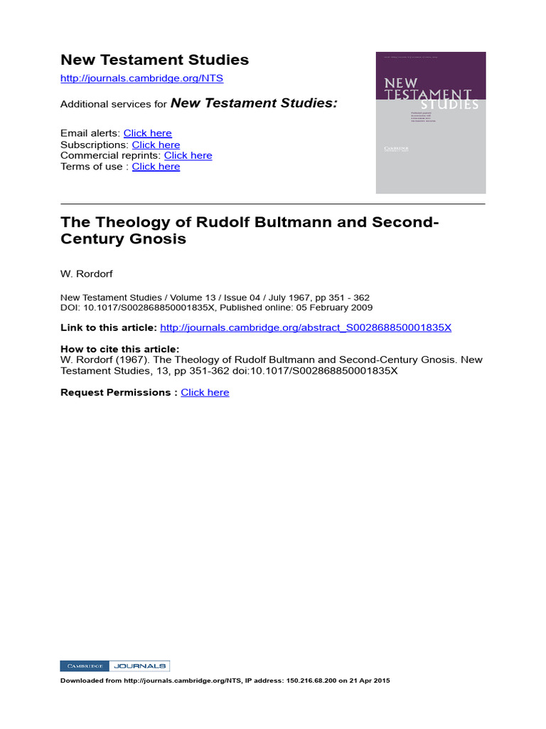 Bultmann and Second-Century Gnosis | PDF | Gnosticism | Gnosis