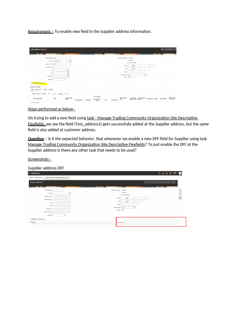 Enable DFF for Supplier Address Query | PDF