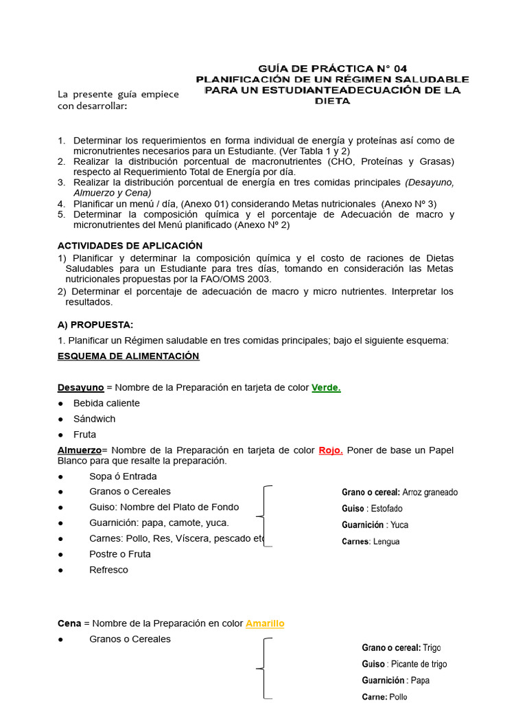 Planificación de Dieta Saludable Estudiantil | PDF | Caloría | Nutrición