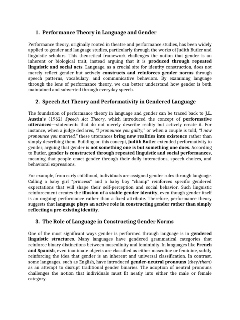 Language as Gender Performance Theory | PDF | Gender | Gender Studies