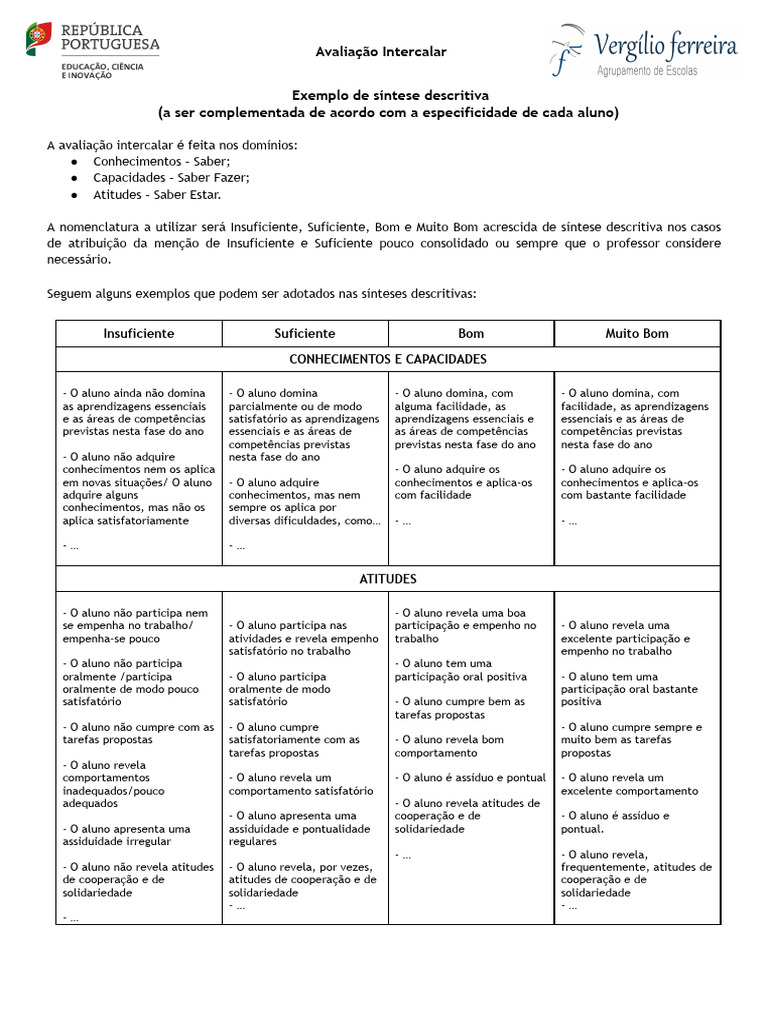 Exemplos de Avaliação Intercalar | PDF | Pedagogia