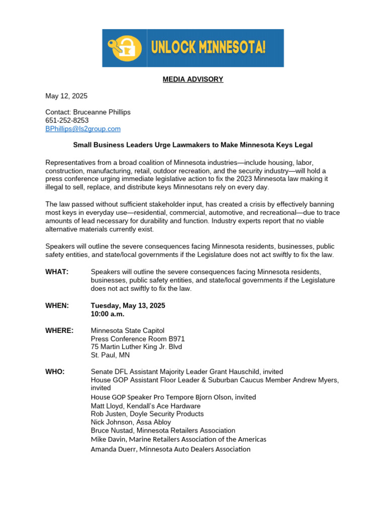 Minnesota Keys Legislation Press Conference | PDF