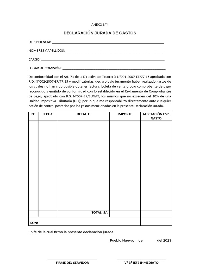 Declaración Jurada de Gastos 2023 | PDF