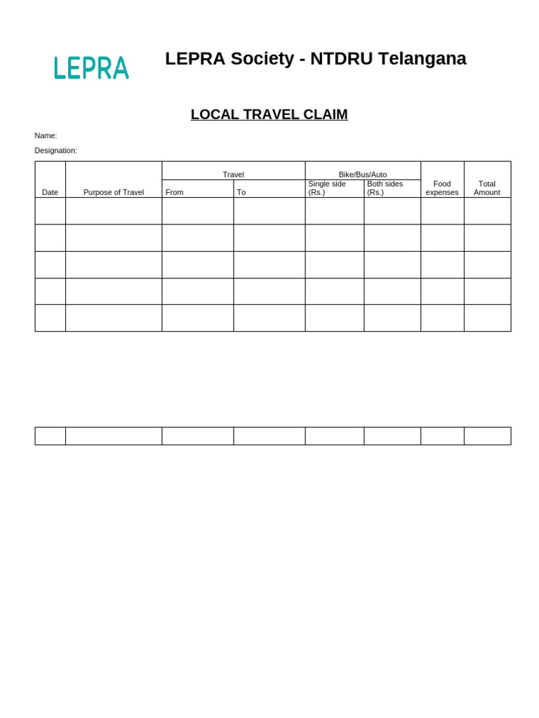 Local Travel Claim Form Template | PDF