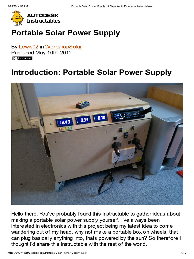 DIY Portable Solar Power Supply Guide | PDF | Rechargeable Battery ...