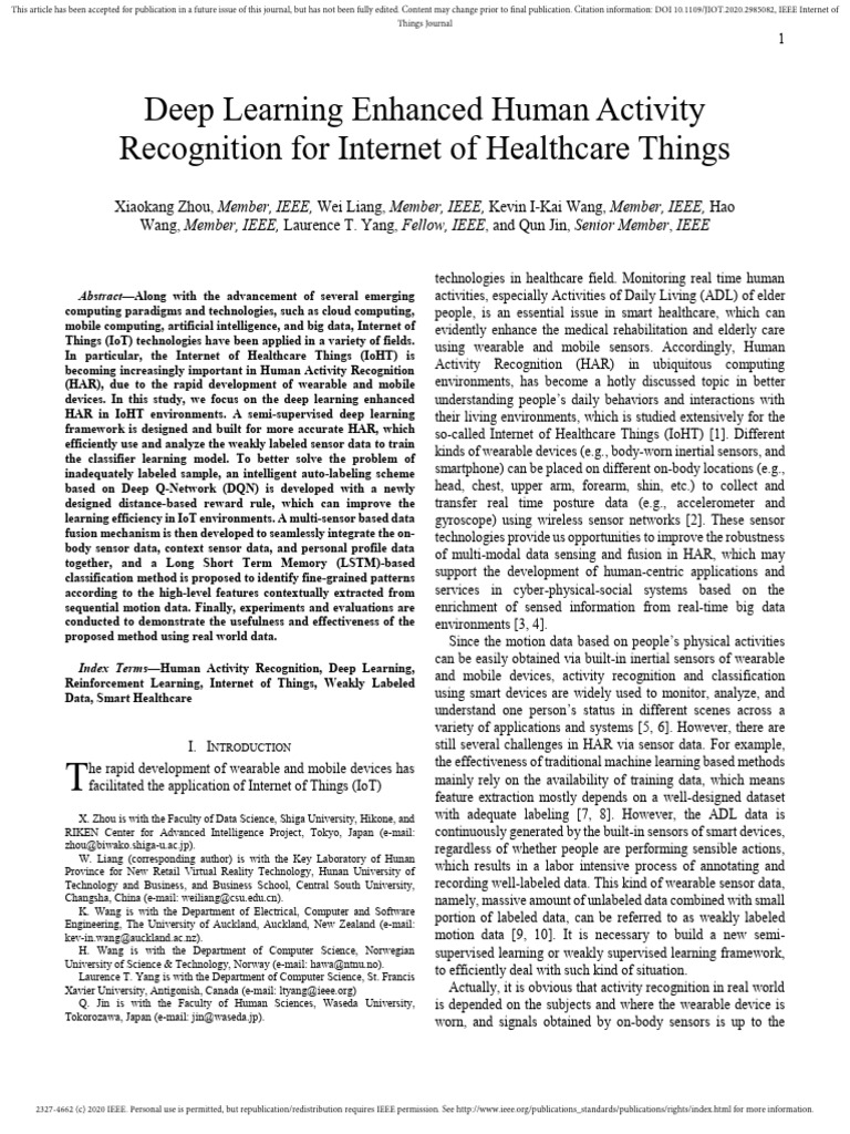 Deep Learning for IoHT Activity Recognition | PDF | Deep Learning ...