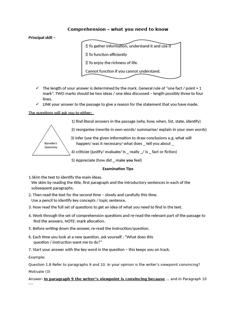 Comprehension Guidelines | PDF | Reading Comprehension | Communication