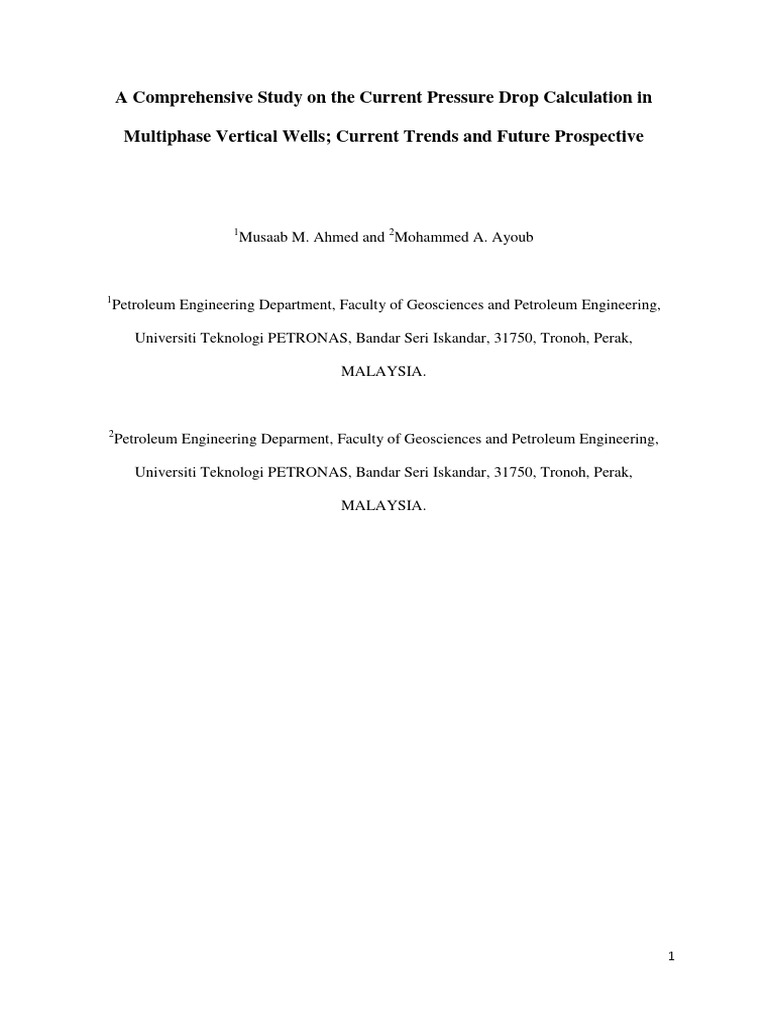 Pressure Drop in Multiphase Wells Analysis | PDF | Fluid Dynamics | Gases