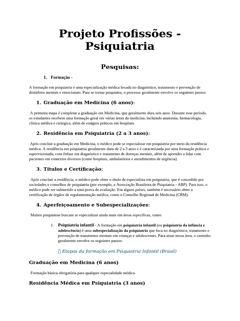 Formação em Áreas da Psiquiatria | PDF | Psiquiatria | Distúrbio mental