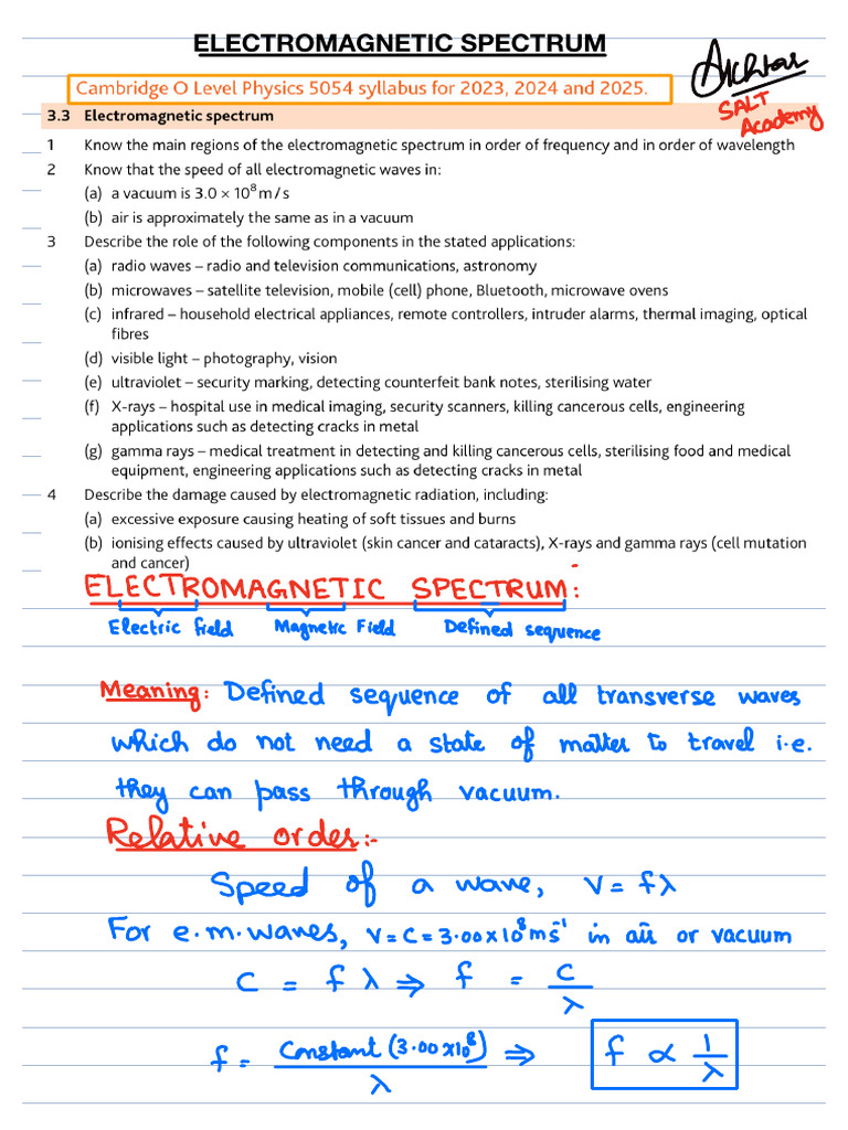 Electromagnetic Spectrum (O Level-July 25) | PDF | Electromagnetic ...