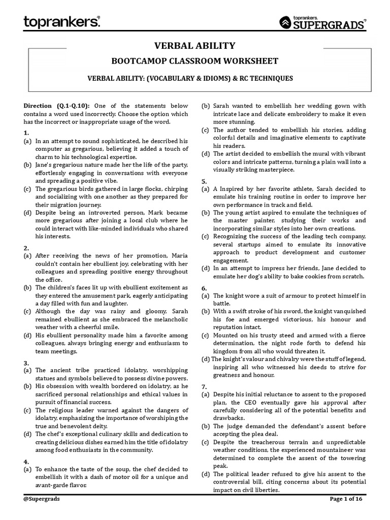 Verbal Ability 01 (BootCamp) | PDF | Sustainability | Native Americans ...