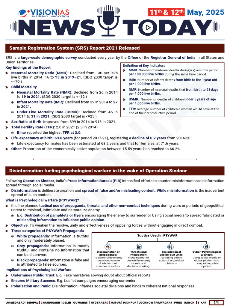 VisionIAS Daily Current Affairs 11 & 12 May 2025 | PDF | Maternal ...