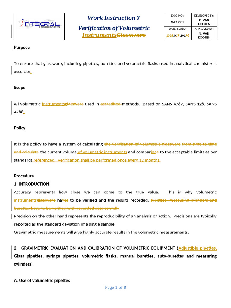 Volumetric Glassware Verification Guide | PDF | Volume | Density
