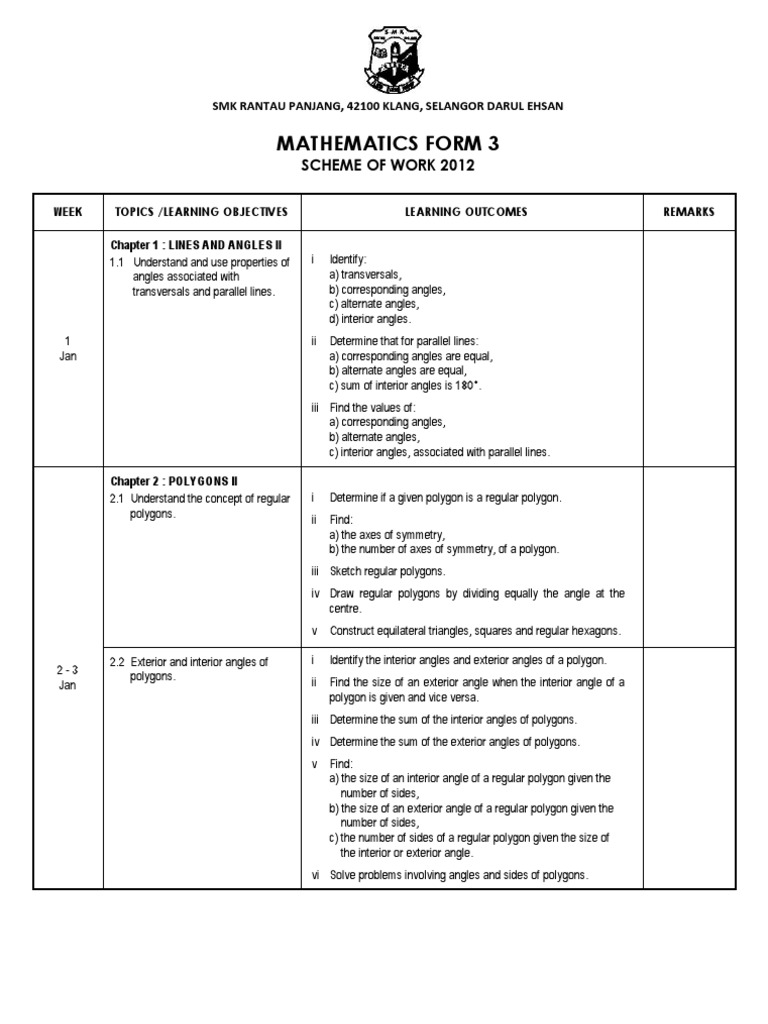 Scheme of Work Math F3 | Trigonometric Functions | Fraction (Mathematics)