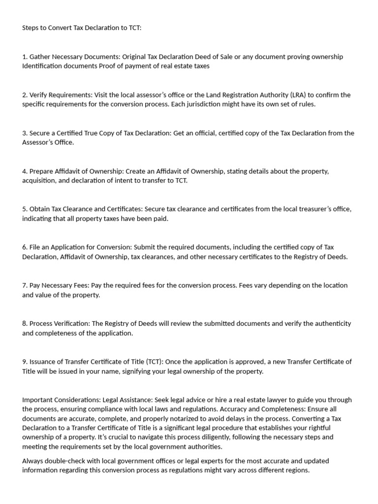 Converting Tax Declaration to TCT Steps | PDF
