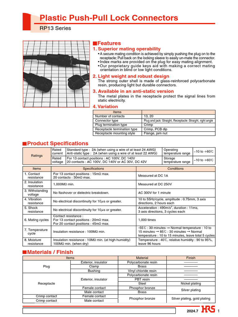 RP13 Series Push-Pull Lock Connectors | PDF | Electrical Connector ...