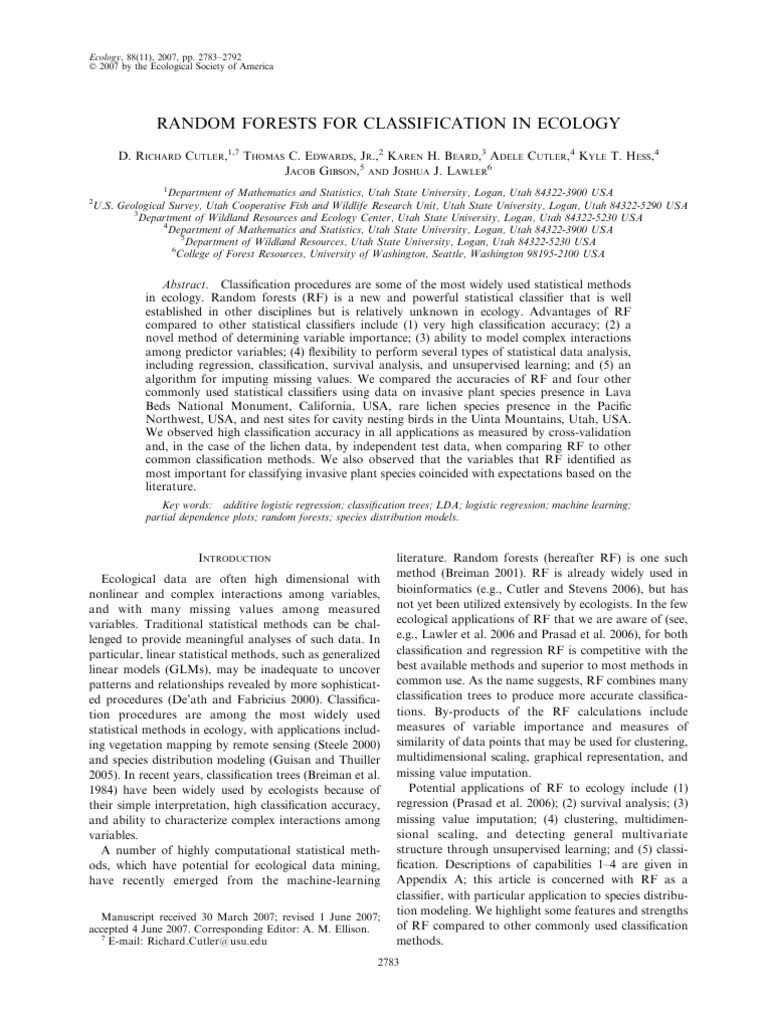 Random Forests in Ecological Classification | PDF | Receiver Operating ...