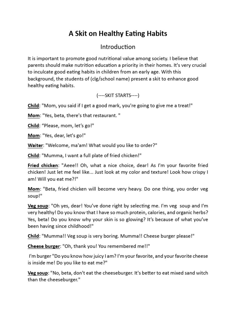 Skit on Healthy Eating Habits | PDF | Foods | Cuisine