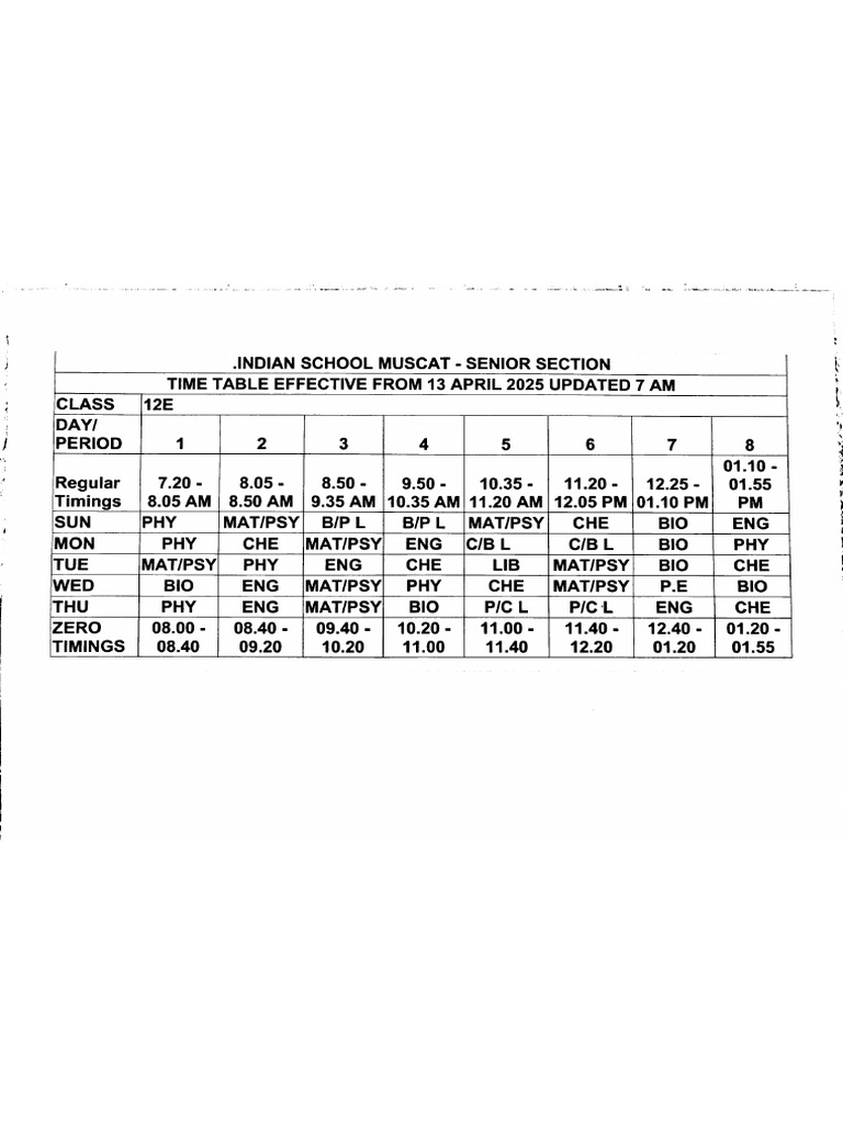 Updated Time Table 12-E | PDF