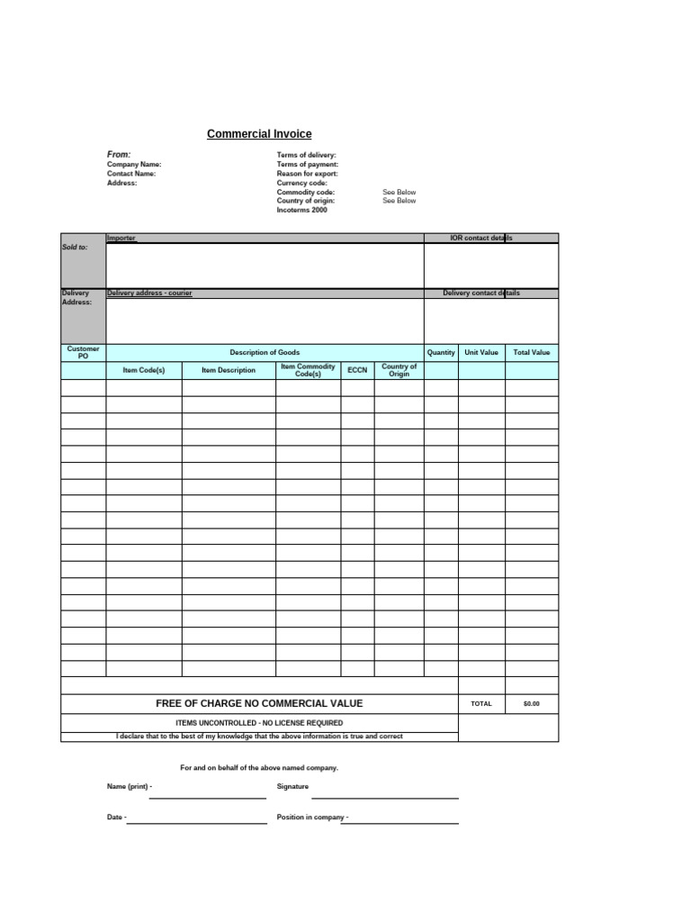 Commercial Invoice for Free Samples | PDF