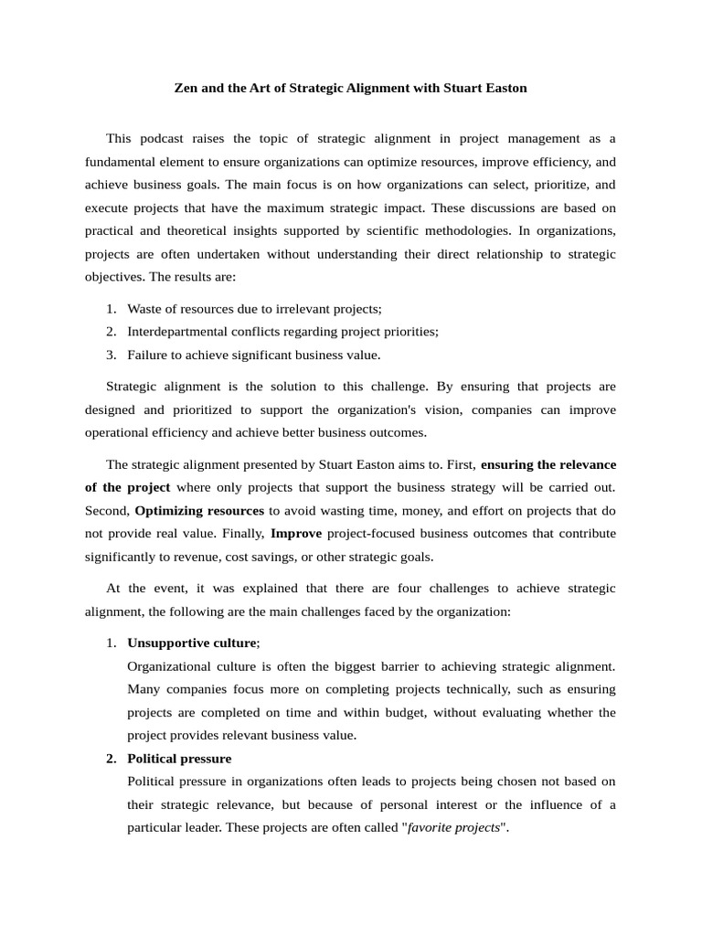 Zen Principles for Strategic Alignment | PDF | Project Management | Goal
