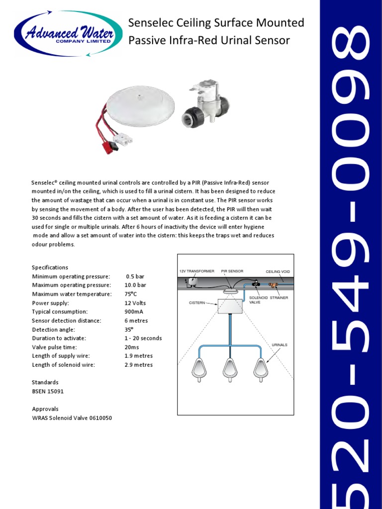 Senselec Ceiling Surface Mounted Passive Infra-Red Urinal Sensor | PDF ...