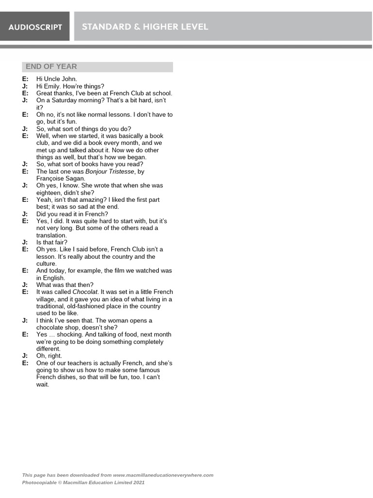 B1 End of Year Test Audioscript | PDF