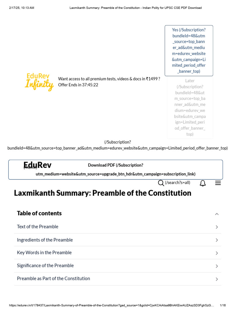 Laxmikanth's Preamble Summary | PDF | Political Charters | Political ...