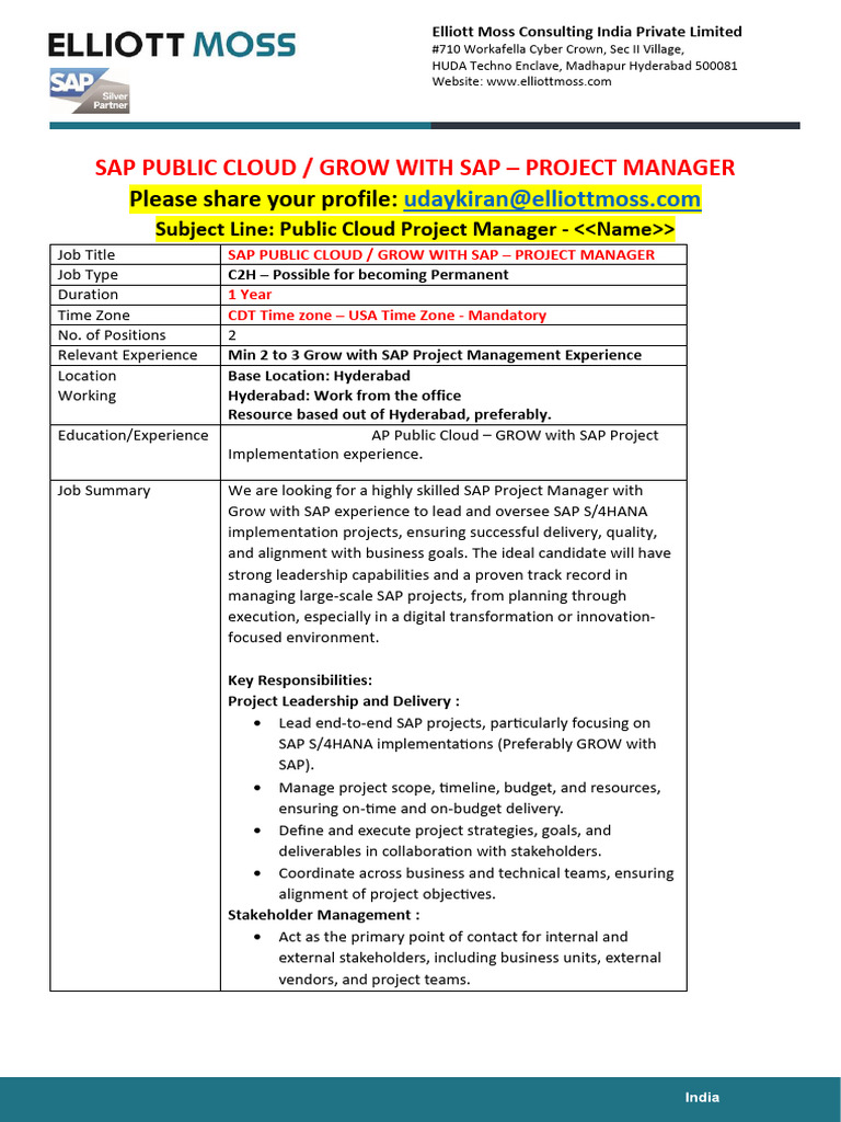 SAP Project Manager Job Opening in Hyderabad | PDF | Project Management ...