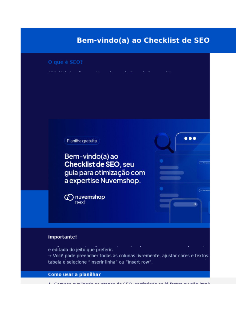 Checklist de SEO para E-commerce | PDF | SEO | Ciberespaço