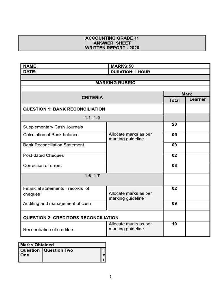 Grade 11 Written Report - Answer Book 2020 | PDF | Banks | Cheque