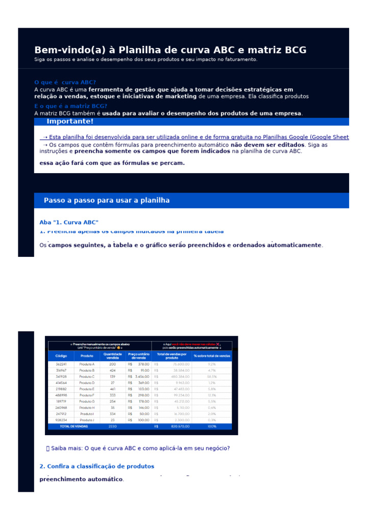 Curva ABC + Matriz BCG (Nuvemshop) | PDF