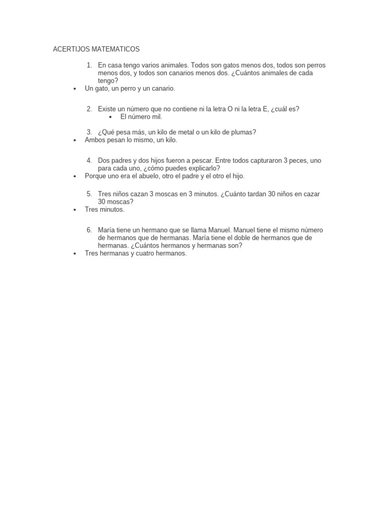 Acertijos matemáticos para niños | PDF