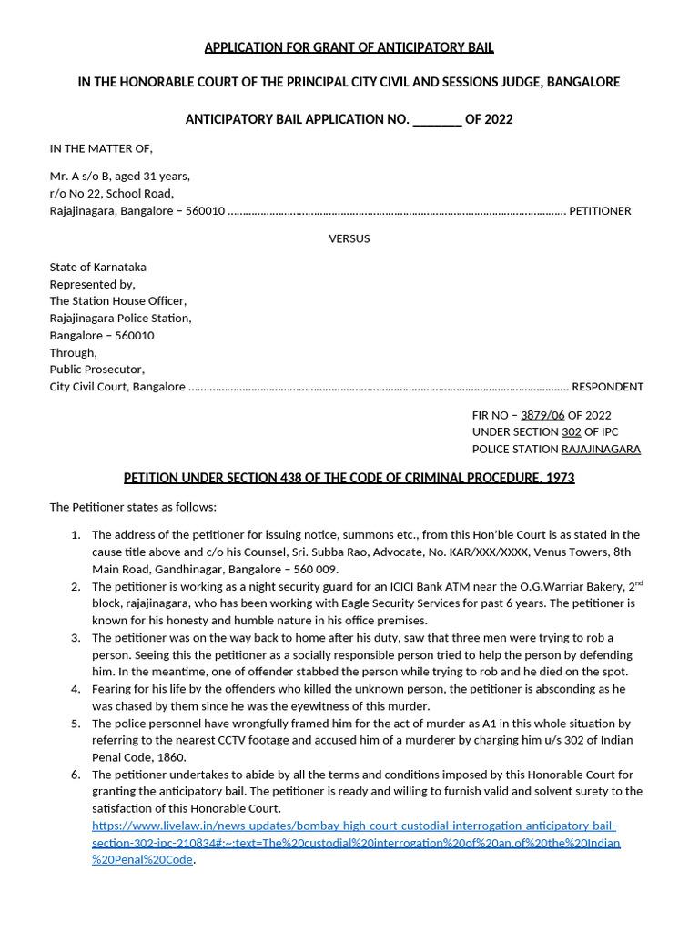 Anticipatory Bail Application for IPC 302 | PDF | Bail | Public Sphere