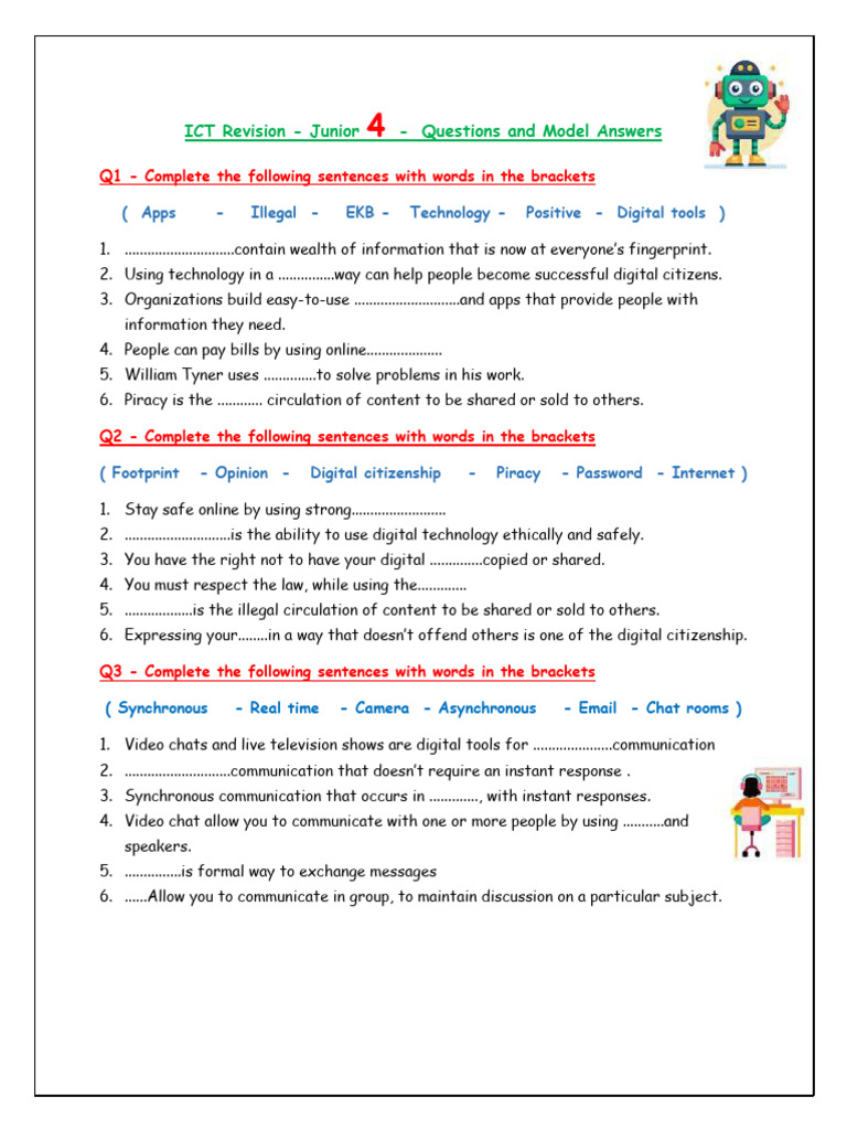 ICT Junior 4 - Final Revision (Complete) | PDF | Educational Technology ...