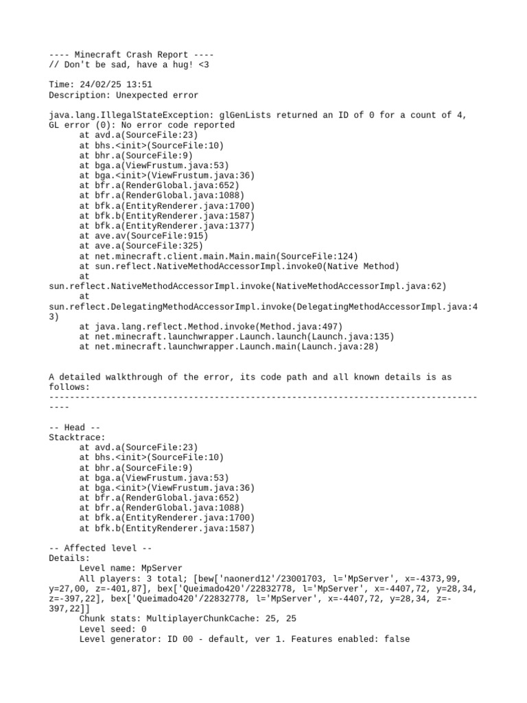 Minecraft Error L-401 Report | PDF | Computing | Software