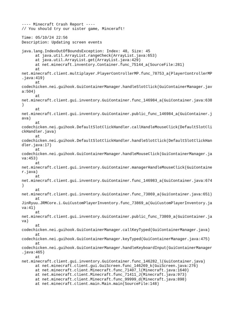 Minecraft IndexOutOfBounds Crash Report | PDF | Computer Programming ...
