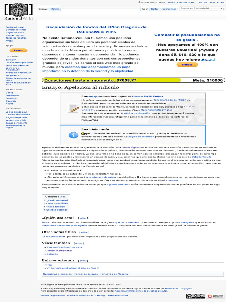 Ensayo - Apelación Al Ridículo - RationalWiki | PDF