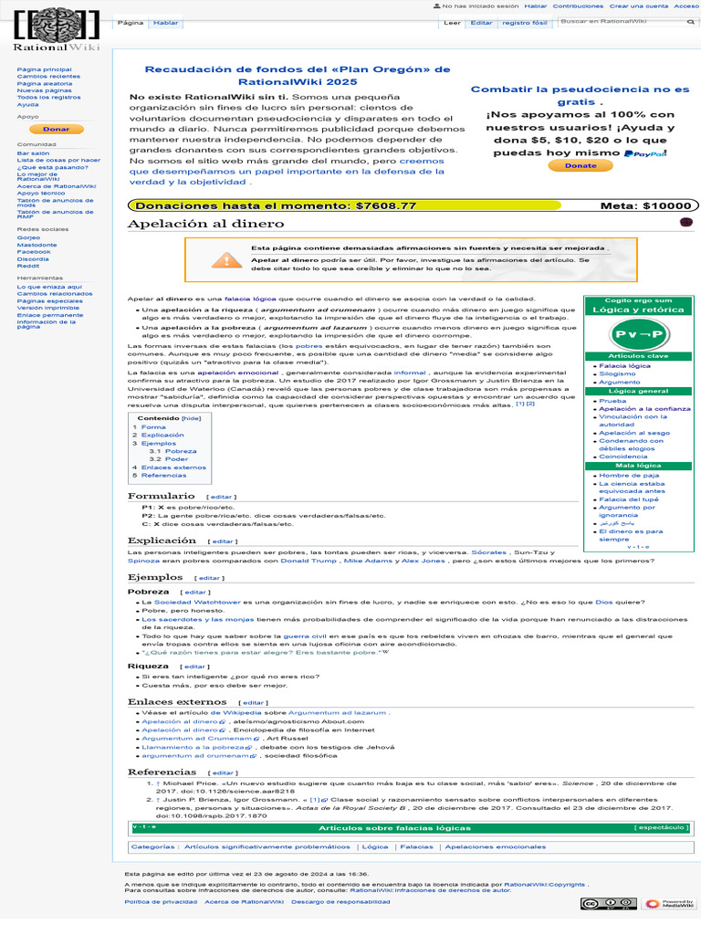 Apelación Al Dinero - RationalWiki | PDF | Falacia | Argumento
