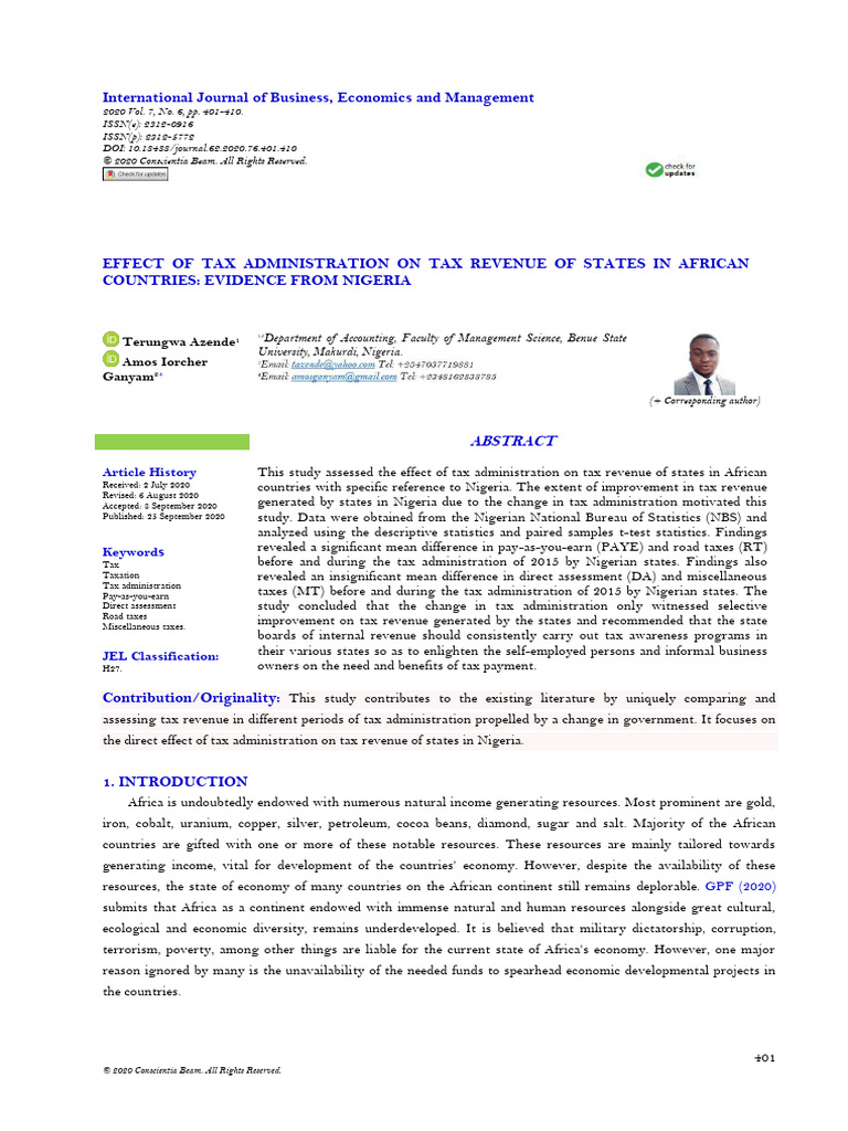 Effect of Tax Administration On Tax Revenue of States in African ...