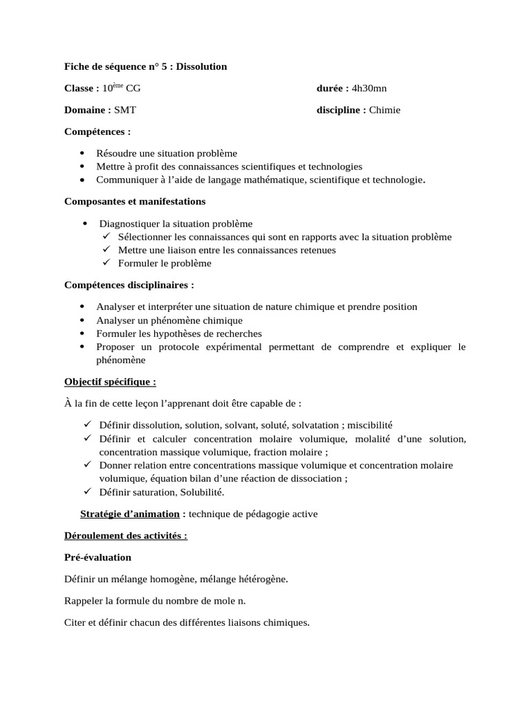 Comprendre la dissolution en chimie | PDF | Concentration molaire | Solvant
