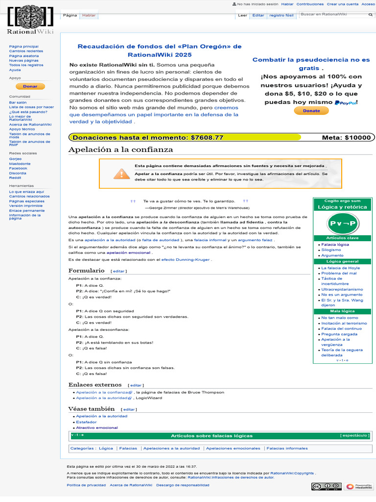 Apelación A La Confianza - RationalWiki | PDF | Falacia | Argumento