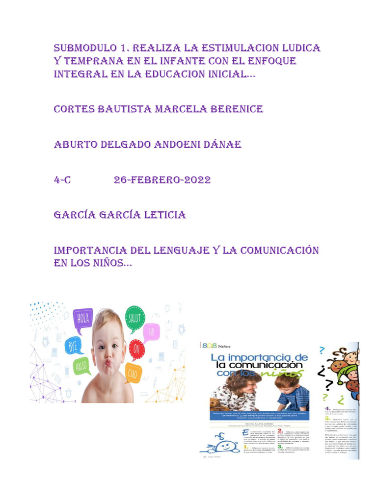 Estimulación del Lenguaje en Niños | PDF | Aquisición de idioma | Habla