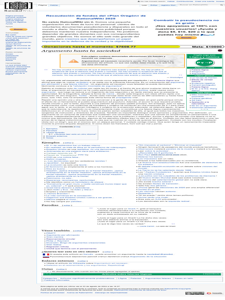 Argumento Hasta La Saciedad - RationalWiki | PDF | Falacia | Argumento